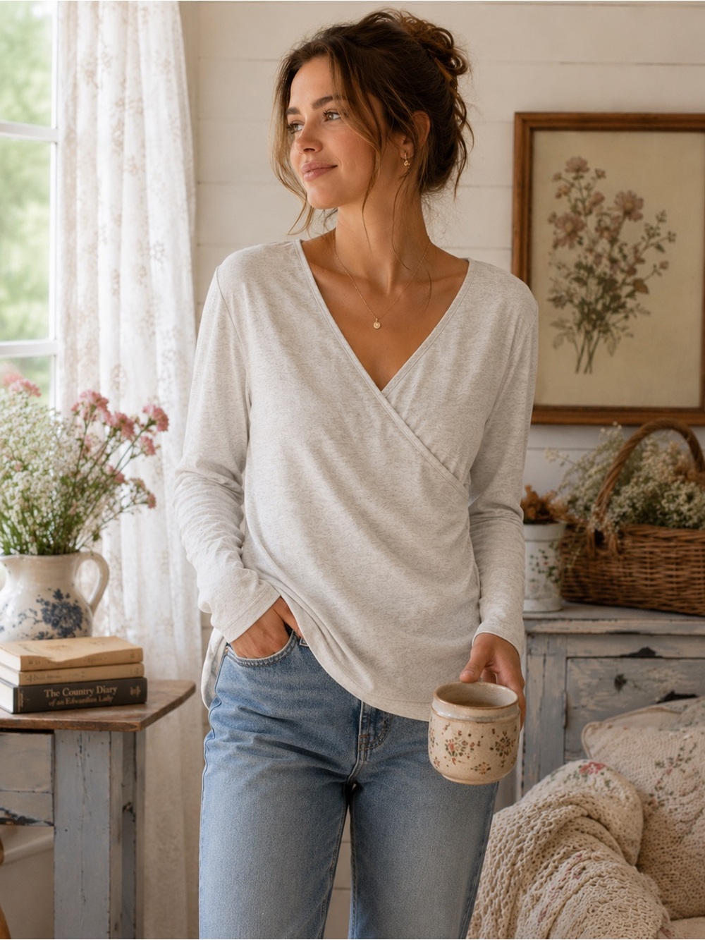 L.L. Bean Long Sleeve Wrap Top - Size S